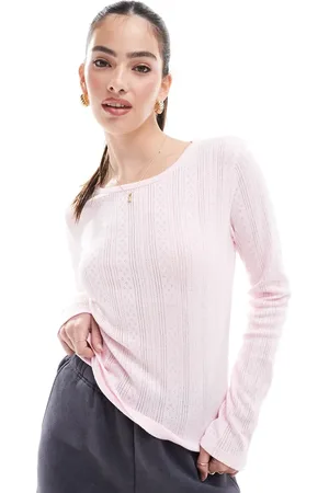 VERO MODA Top rosa pastel de manga larga de punto pointelle de