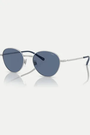 Ralph Lauren Gafas de sol plateado semibrillante redondeadas con lentes azules Ph3144 de Polo
