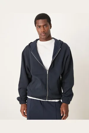ASOS Sudadera azul marino extragrande con capucha, cremallera y detalle de costura de