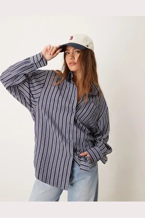 Glamorous Camisa a rayas azules y grises de corte cuadrado extragrande de popelina de -Multicolor