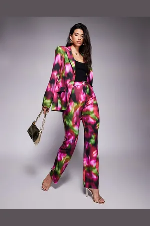 ASOS Pantalones de sastre con estampado floral oscuro difuminado de (parte de un conjunto)-Morado