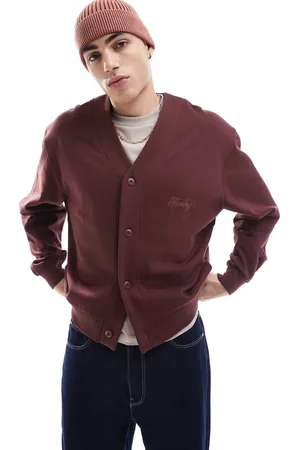 ASOS Cárdigan burdeos de corte cuadrado extragrande con bordado en el pecho de -Rojo