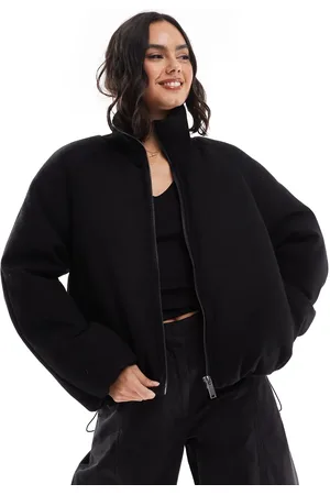 ASOS Chaqueta acolchada negra de corte depurado con solapas de punto de