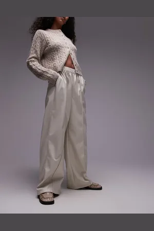 Topshop Joggers color de pernera ancha con costuras de cuero sintético de -Beis neutro