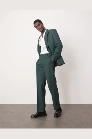 ASOS Pantalones de traje verdes de pernera ancha con patrón entretejido a cuadros dameros de