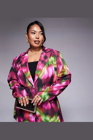 ASOS Americana de sastre con estampado floral oscuro difuminado de Curve (parte de un conjunto)-Morado