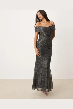 Forever New Vestido semilargo metalizado fruncido y plisado de
