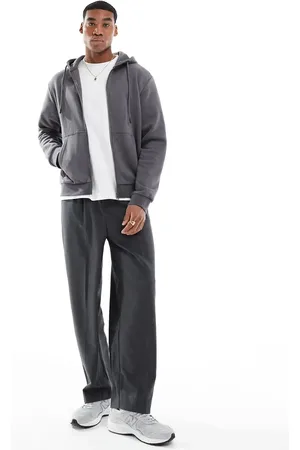 JACK & JONES Sudadera gris extragrande con capucha y cremallera de