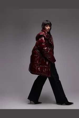 Topshop Chaqueta midi acolchada con capucha de -Rojo