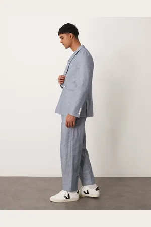 ASOS Pantalones de traje a rayas azul añil de corte tapered extragrande de lino de -Azul marino