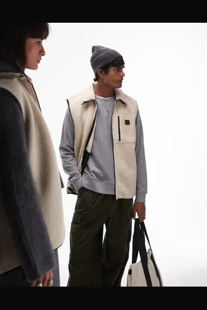 Rains Chaleco color crema unisex de felpa Yermo de -Beis neutro