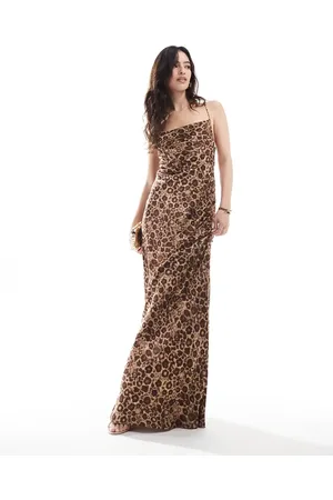Object Vestido largo con estampado de a tono y espalda baja con tirantes cruzados de satén de -Marrón