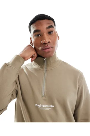 JACK & JONES Sudadera verde salvia con cremallera corta y logo de -Neutro