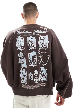 ASOS Sudadera marrón ultragrande con estampado floral en la espalda de