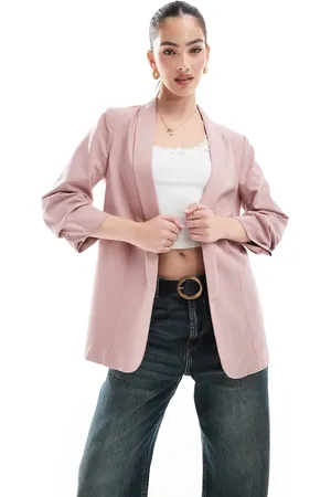 Pieces® Americana rosa palo con mangas fruncidas de