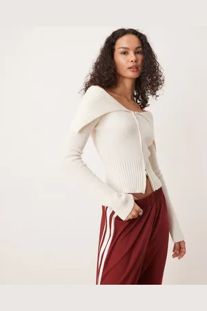Gina Tricot Cárdigan color con cremallera delantera y hombros caídos de punto acanalado de -Blanco