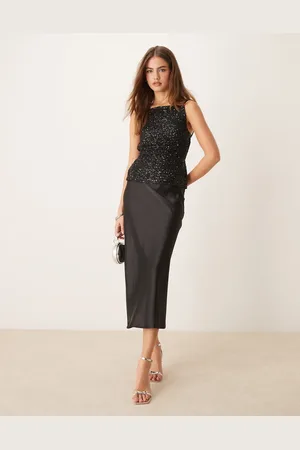 Gina Tricot Falda midi negra de satén de