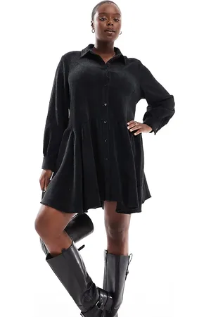ASOS Vestido corto amplio con sobrefalda en el bajo de pana de ASOS DESIGN Curve-Multicolor