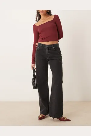 Gina Tricot Vaqueros negro lavado de talle bajo y pernera ancha con adornos de cristales de