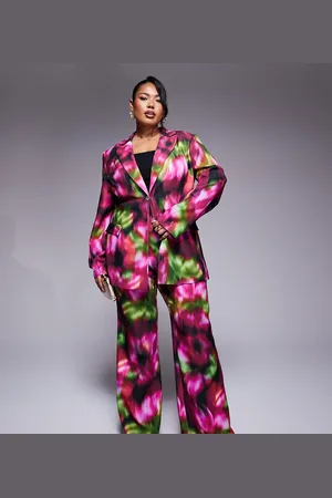 ASOS Pantalones de sastre con estampado floral oscuro difuminado de Curve (parte de un conjunto)-Morado