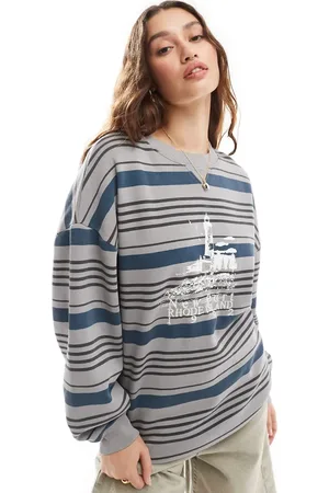 Daisy Street Sudadera a rayas retro con estampado gráfico "Newport Rhode Island" de -Negro