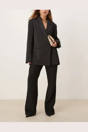 Gina Tricot Pantalones de campana negros de talle alto con cinturilla lisa y costura delantera de