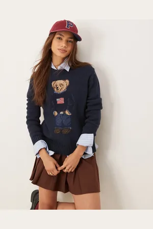 Ralph Lauren Jersey azul marino con estampado de oso y bandera de punto de