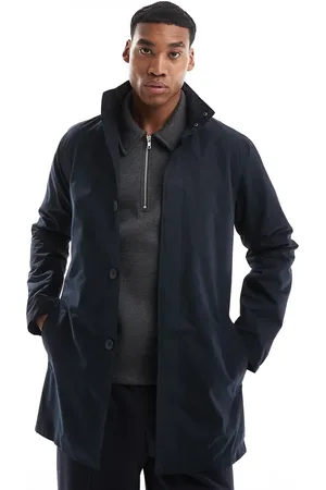 French Connection Chaqueta azul estilo gabardina con cuello alzado y forro de French Connection