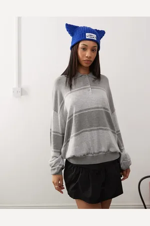 Weekday Jersey gris melange a rayas extragrande con cuello tipo polo Joline de