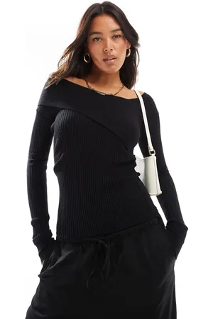 Style Cheat Top con escote Bardot asimétrico de punto de canalé de