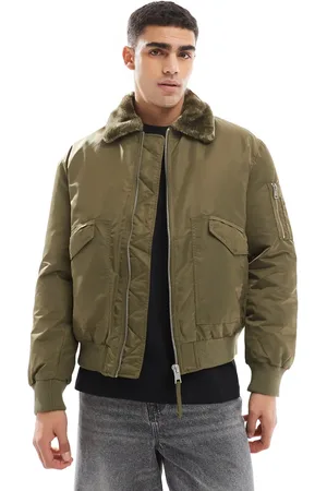 River Island Chaqueta bomber verde con solapas de borreguito de