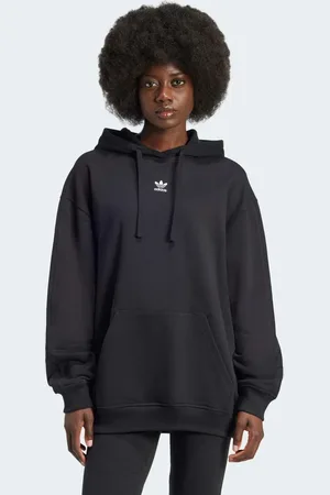 adidas Sudadera negra de corte suelto con capucha de felpa rizada Essentials de
