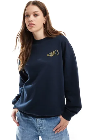 Cotton On Sudadera azul marino clásica con cuello redondo y estampado gráfico de Cotton On