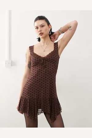Reclaimed Vestido corto chocolate flocado de