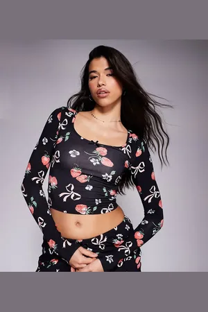 Kaiia Pantalones cortos de pijama oscuros con estampado de lazos y fresas Mix & Match exclusivos de (parte de un conjunto)-Multicolor