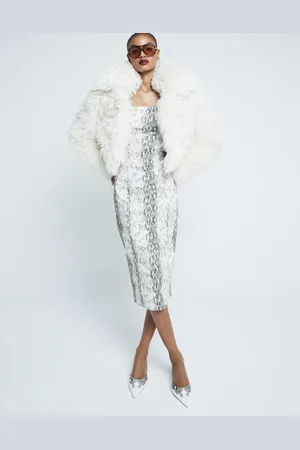 River Island Vestido vaquero midi con escote palabra de honor y estampado de serpiente de -Neutro