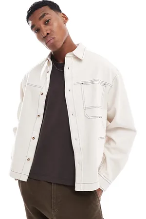 ASOS Camisa vaquera color de corte cuadrado extragrande de -Beis neutro
