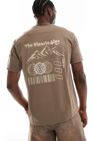 Another Influence Camiseta color tostado lavado de corte cuadrado con estampado de texto Mountain Range de