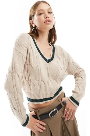 Cotton On Jersey color con cuello de pico de punto de ochos de Cotton On-Beis neutro