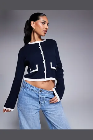 ASOS Cárdigan con ribetes en contraste de punto compacto de