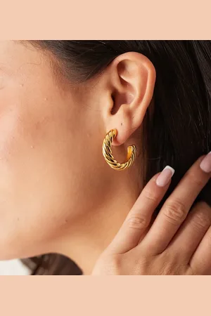 Accessorize Pendientes de aro dorados gruesos de estilo vintage con diseño retorcido chapados en oro de la colección Z de