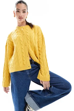 Miss Selfridge Cárdigan amarillo de punto de ochos grueso de