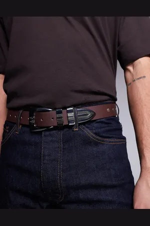 ASOS Cinturón pulido de cuero sintético con hebilla de estilo wéstern de