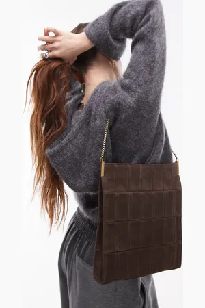 MANGO Bolso de hombro cuadrado de ante de