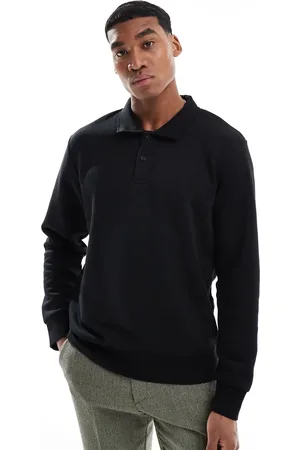 JACK & JONES Sudadera negra con cuello tipo polo de
