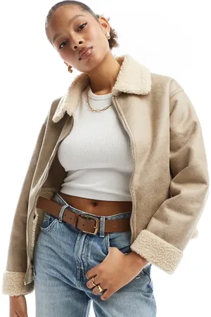 Cotton On Chaqueta de aviador color topo de cuero sintético Dakota de Cotton On-Blanco