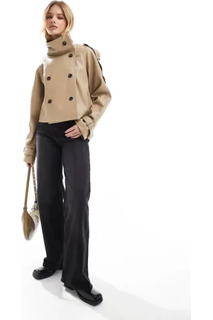 ASOS Gabardina corta color con cuello alzado de tejido efecto cuero de -Marrón