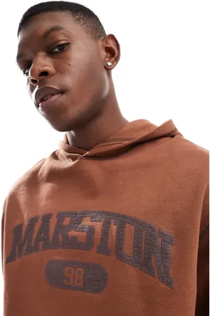ASOS Sudadera marrón de corte cuadrado extragrande con capucha y estampado craquelado de