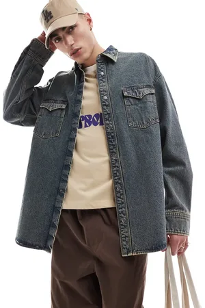 JACK & JONES Sobrecamisa vaquera con lavado ácido de -Azul