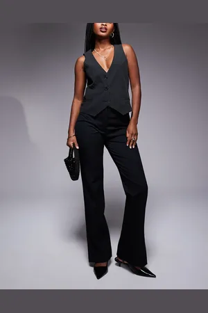 River Island Pantalones de sastre negros con abertura en el bajo de